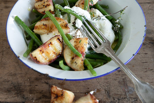 Beans, Grilled Peaches and Burrata