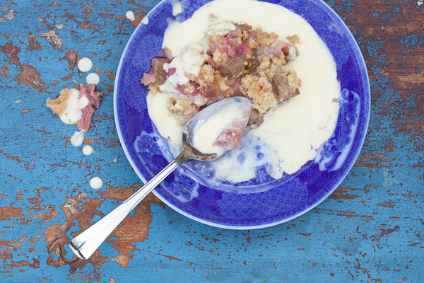Rhubarb Crumble with Cardamom Custard