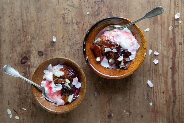 Roasted Plums with Rose-Honey Yoghurt